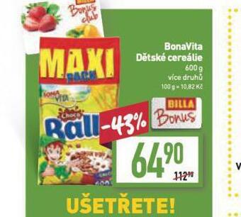 Billa Bonavita dětské cereálie nabídka