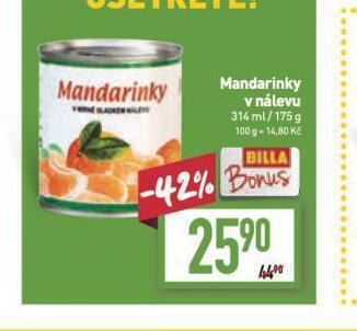 Billa Mandarinky v nálevu nabídka