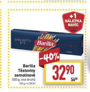 Billa Barilla těstoviny semolinové nabídka