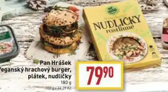 Billa Pan hrýšek, veganský hrachový burger, plátek, nudličky nabídka