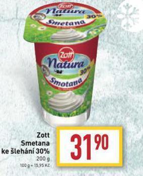 Billa Zott smetana ke šlehání 30% nabídka