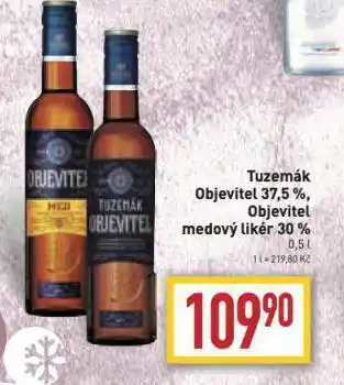 Billa Tuzemák objevitel 37,5%, objevitel medový likér 30% nabídka