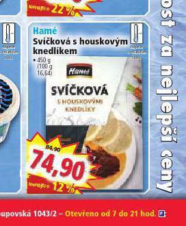 Norma Hamé svíčková s houskovým knedlíkem nabídka