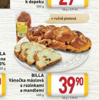 Billa Billa vánočka máslová s rozinkami a mandlemi nabídka