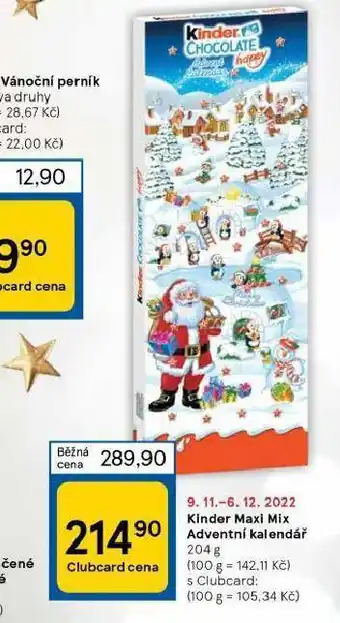 Tesco Kinder maxi mix adventní kalendář nabídka