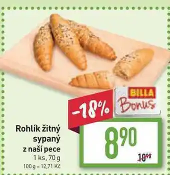 Billa Rohlík žitný sypaný z naší pece 1 ks 70g nabídka