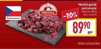 Billa Hovězí guláš porcovaný cena za 400 g nabídka