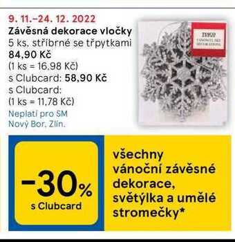 Tesco Závěsná dekorace vločky 5 ks nabídka