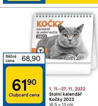 Tesco Stolní kalendář kočky 2023 nabídka