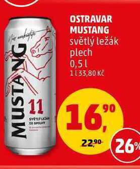 Penny Market Ostravar mustang světlý ležák plech, 0,5 l nabídka