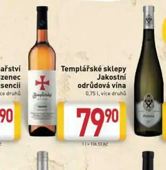 Billa Templářské sklepy jakostní odrůdová vína nabídka