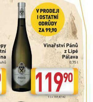 Billa Vinařství pánů z lipé pálava nabídka