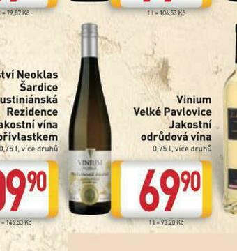 Billa Vinium velké pavlovice jakostní vína s přívlastkem nabídka