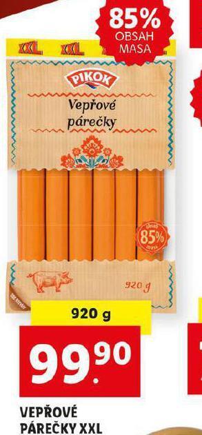 Lidl Vepřové párečky xxl nabídka
