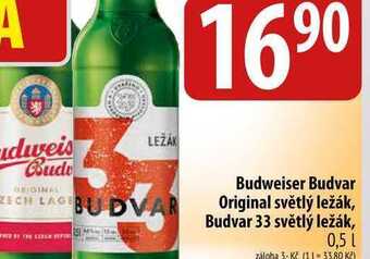 Budweiser budvar original světlý ležák, budvar 33 světlý ležák, 0,5l