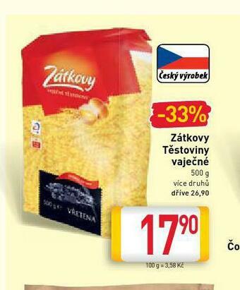 Billa Zátkovy vaječné těstoviny nabídka