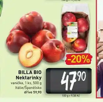 Billa Bio nektarinky nabídka