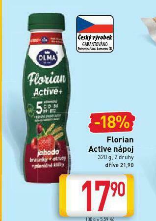 Billa Florian active nápoj nabídka