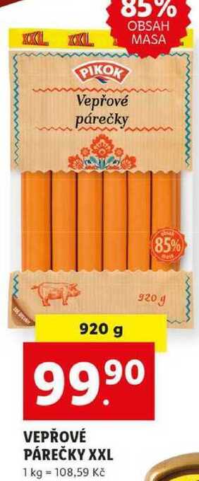 Lidl Vepřové párečky xxl, 920 g nabídka