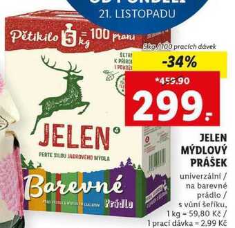 Lidl Jelen mýdlový prášek, 5 kg/100 pd nabídka