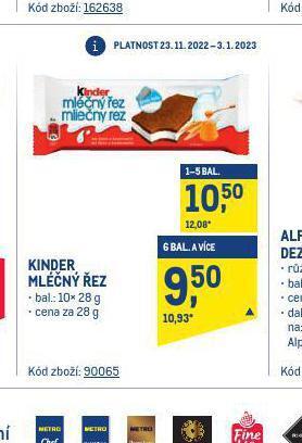 Makro Kinder mléčný řez nabídka