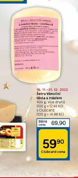 Tesco Šetra vánoční těsta s máslem nabídka