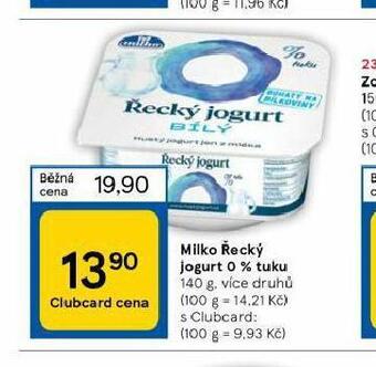 Tesco Milko řecký jogurt 0% tuku nabídka