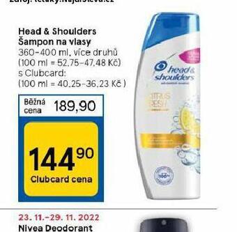 Tesco Head&shoulders šampon nabídka