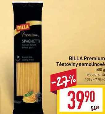 Billa Billa premium těstoviny semolinové 500 g nabídka