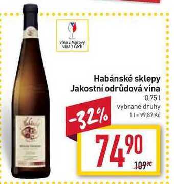Billa Habánské sklepy jakostní odrůdová vína 0,75l nabídka