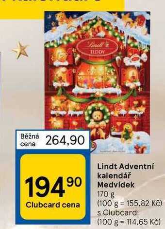 Tesco Lindt adventní kalendář medvídek 170 g nabídka