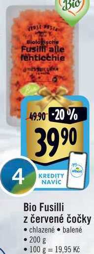 Albert Bio fusilli z červené čočky, 200 g nabídka
