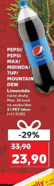 Kaufland Pepsi, mirinda, 7up, mountain dew nabídka