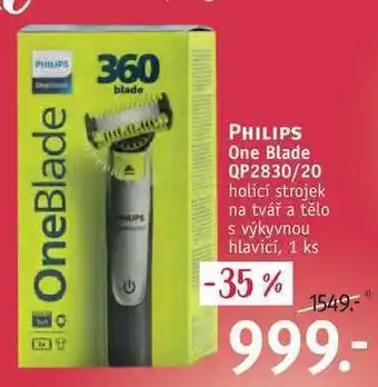 Rossmann Philips one blade qp2830/20 holicí strojek na tvář a tělo s výkyvnou hlavicí, 1 ks nabídka