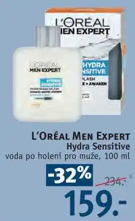 Rossmann L'oréal men expert hydra sensitive voda po holení pro muže, 100 ml nabídka