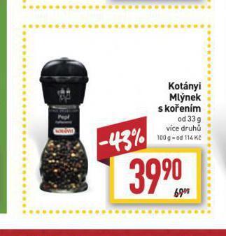 Billa Kotányi mlýnek s kořením nabídka