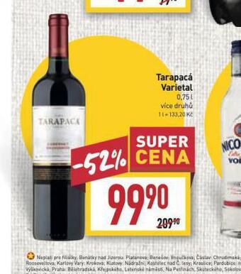 Billa Tarapacá varietal nabídka