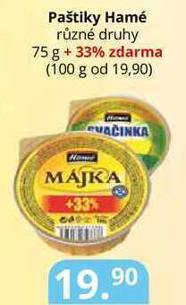 Potraviny CZ Paštiky hamé různé druhy 75 g + 33% zdarma nabídka