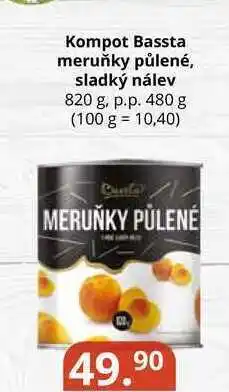 Potraviny CZ Kompot bassta meruňky půlené, sladký nálev 820 g, p.p. 480 g nabídka
