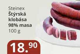 Potraviny CZ Steinex štýrská klobása 98% masa 100 g nabídka