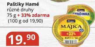 Potraviny CZ Paštiky hamé různé druhy 75 g + 33% zdarma nabídka