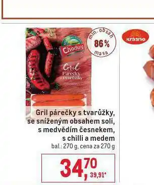 Makro Gril párečky s tvarůžky, se sníženým obsahem soli, s medvědím česnekem, s chilli a medem nabídka