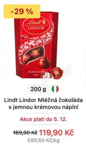Lindt Lindor Mléčna čokoladá s jemnou krémovou náplní