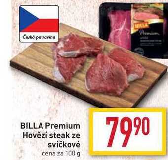 Billa Billa premium hovězí steak ze svíčkové cena za 100 g nabídka