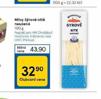 Tesco Milsy sýrové nitě neuzené nabídka