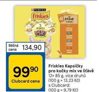 Tesco Friskies kapsičky pro kočky mix ve šťávě 12x 85 g nabídka
