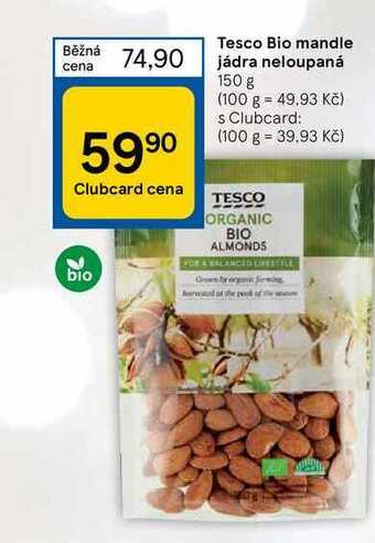 Tesco Tesco bio mandle jádra neloupaná 150 g nabídka