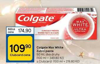 Tesco Colgate max white zubní pasta 50 ml nabídka