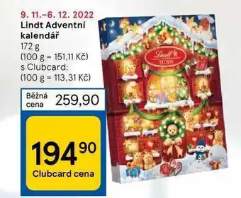 Tesco Lindt adventní kalendář 172 g nabídka