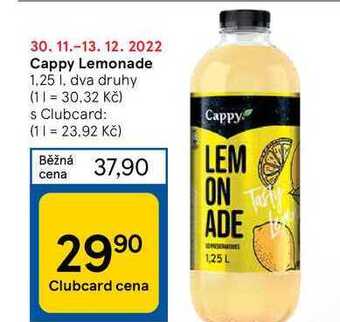 Tesco Cappy lemonade 1,25 l nabídka